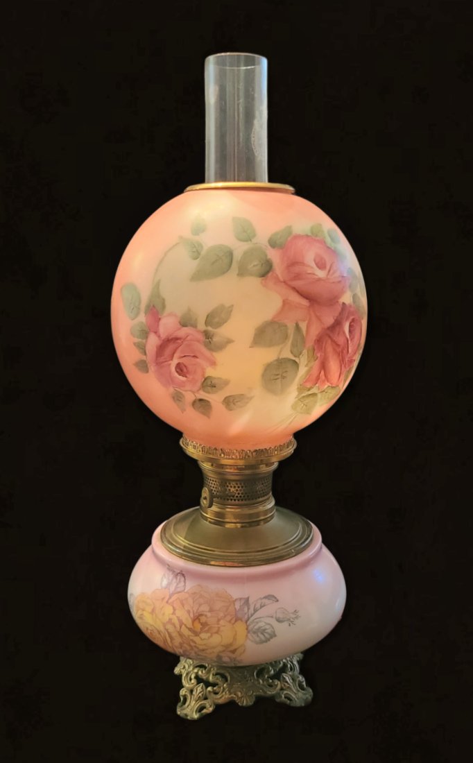 ROCHESTER GONE WITH THE WIND STYLE BALL OIL LAMP: Rochester Gone with the Wind Style Ball Lamp with Aladdin Flute. Measures approximately 22"x8.5" NO SHIPPING - PICKUP ONLY