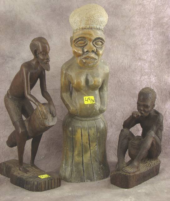 3 CARVED AFRICAN FIGURES (1 SOAPSTONE)