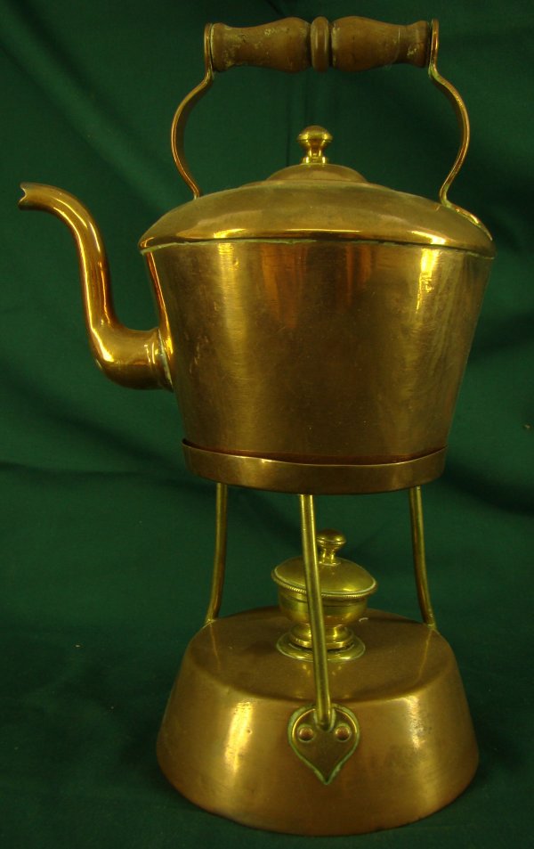1314 ANTIQUE COPPER KETTLE ON STAND & BURNER