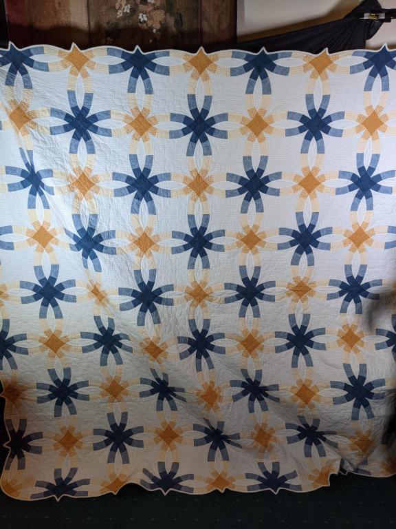 Queen Size Double Wedding Ring Quilt: 96 in by 96 in Located in library