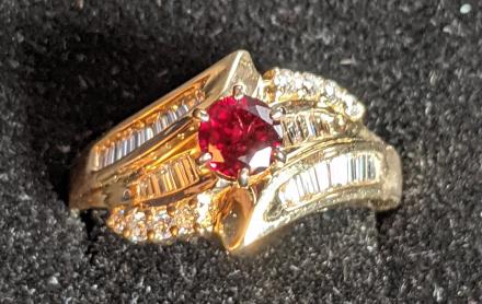14 Karat Yellow Gold Garnet & Diamond Ring (1 of 5)