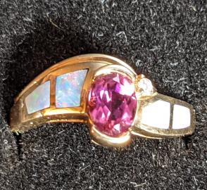 14 Karat Yellow Gold, Pink Topaz & Opal Ring (1 of 5)