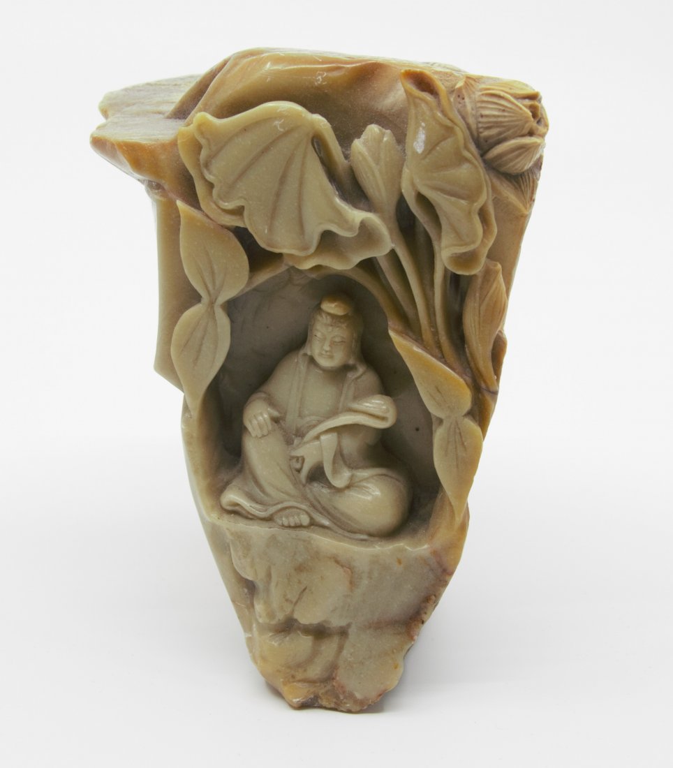 Jade Buddha sculpture and lotus flowers (1 of 3)