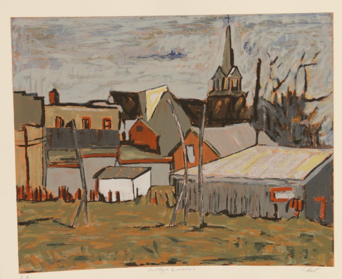 Huot, Pierre, 1946-, Village QuÃ©bÃ©cois: SÃ©rigraphie sur papier, E.A, signÃ©e en bas Ã droite PHuot Serigraph on paper, E.A, signed on lower right PHuot 16" x 20" 40.64 x 50.80 cm