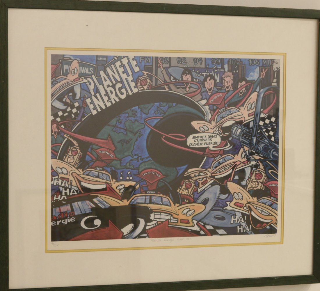 Boudro, Guy , 1967-, PlanÃ¨te Ã‰nergie CKMF 94.3: Lithographie sur papier, 92/500, signÃ©e en bas Ã droite Boudro Lithograph on paper, 92/500, signed on lower right Boudro 14" x 18" 35.56 x 45.72 cm