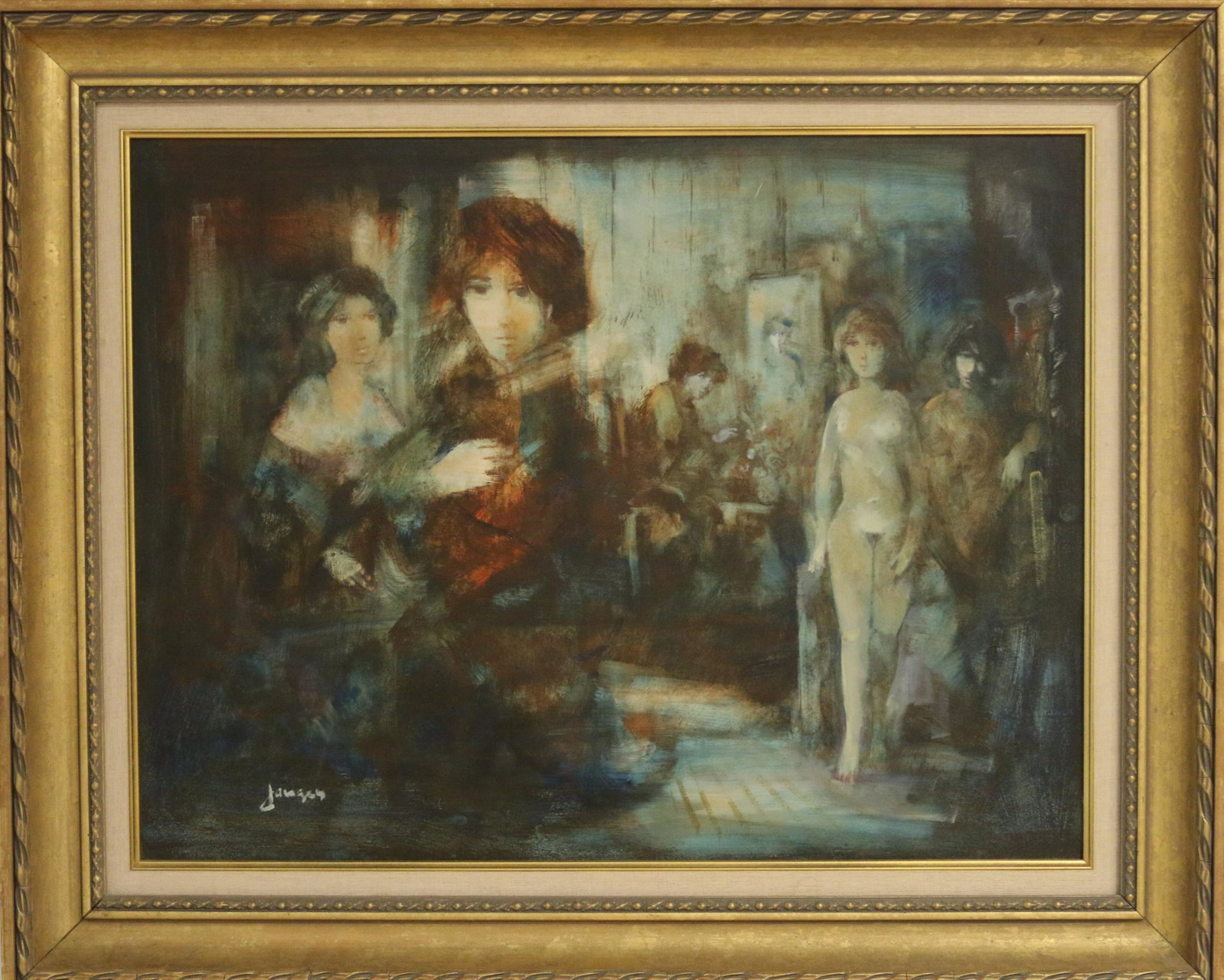 Jaugey, Daniel (1929- ) Personnages: Artist: Jaugey, Daniel (1929- ) French Title: Personnages Description (FR): Huile sur panneau, signee en bas a gauche Jaugey Description (ENG): Oil on board, signed on lower left Jaugey Dimension (PO)