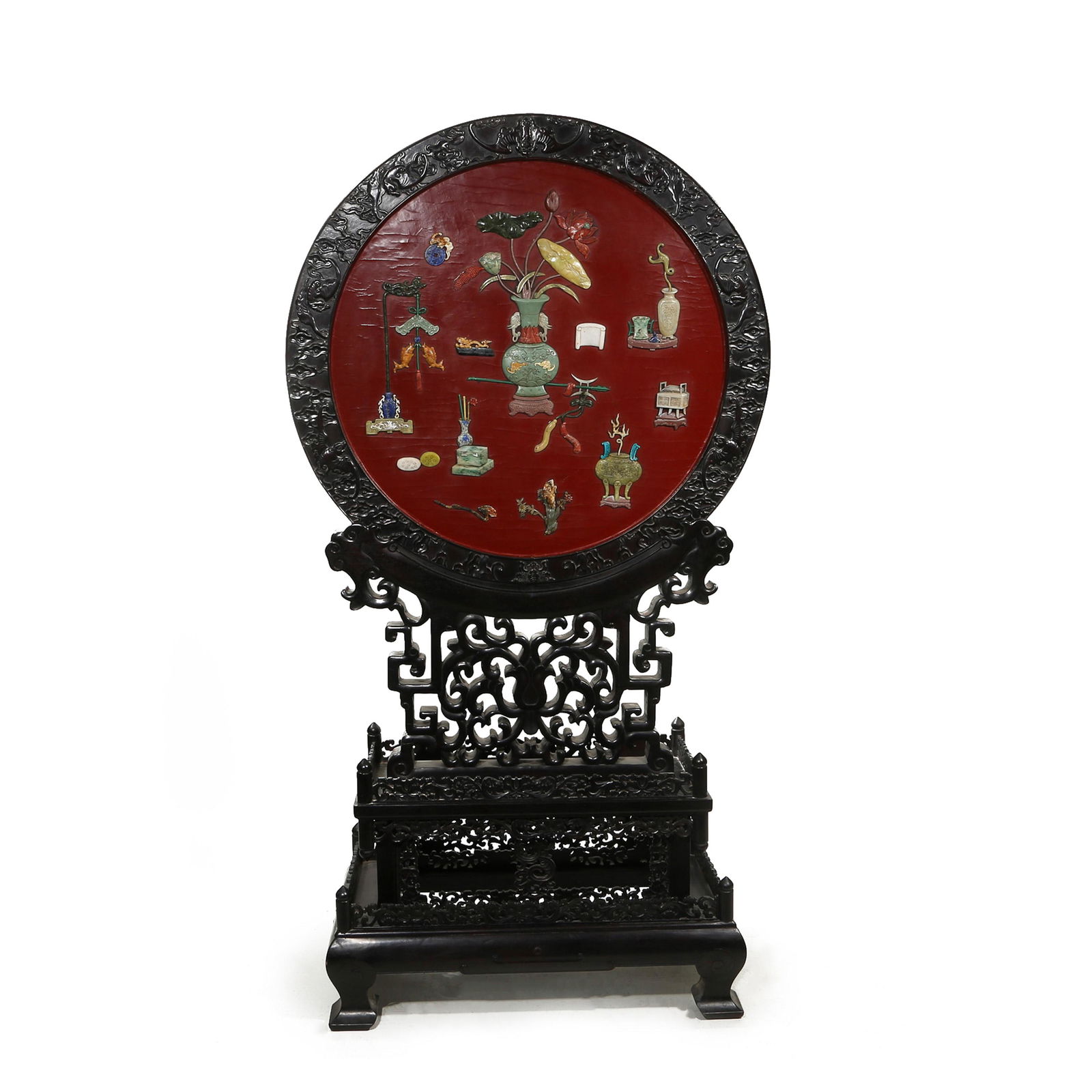 Qing Dynasty of China,Red Sandalwood Inlaid Hundred Treasures Screen (1 of 17)