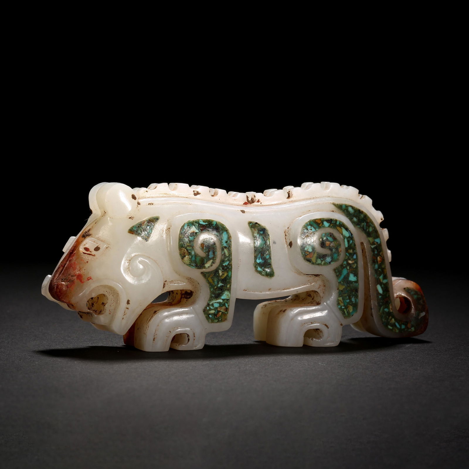 Han Dynasty of China,Jade Inlaid Turquoise Tiger Charm (1 of 8)