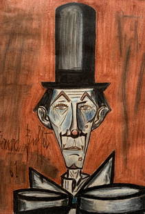 Bernard BUFFET (1928-1999), d'aprÃ¨s: Portrait de clown Reproduction SignÃ©e dans la planche H. 24,5 cm. L. 17,5 cm