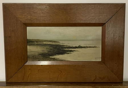 Ecole FRANCAISE du dÃ©but du XXÃ¨me siÃ¨cle: Presqu'ile de Quiberon Huile sur panneau Signature illisible en bas Ã droite. H. 19 cm. L. 41 cm