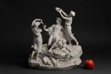 Manufacture Nationale de Sèvres: Apollon servi par les Nymphes Groupe en biscuit de porcelaine D'après la sculpture de Thomas Regnaudin et François Girardon du bosquet des Bains d'Apollon Cachet de la manufacture, datant