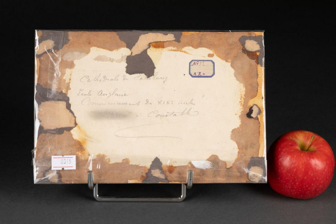 Ecole ANGLAISE du XIXe siècle dans le goût de John CONSTABLE (1776-1837): Vue de la Cathédrale de Salisbury Mine sur papier Monogramme JC en bas à gauche H. 13,5 cm - L. 20 cm