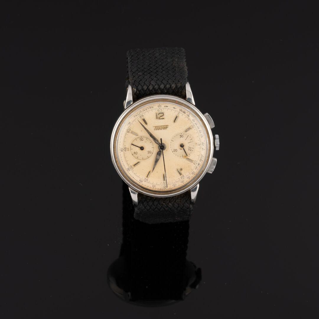 TISSOT: MONTRE bracelet Boitier rond en acier, le cadran à index, cadrans secondaires à 3 et 9 heures Usures, microrayures, traces d'oxydations.