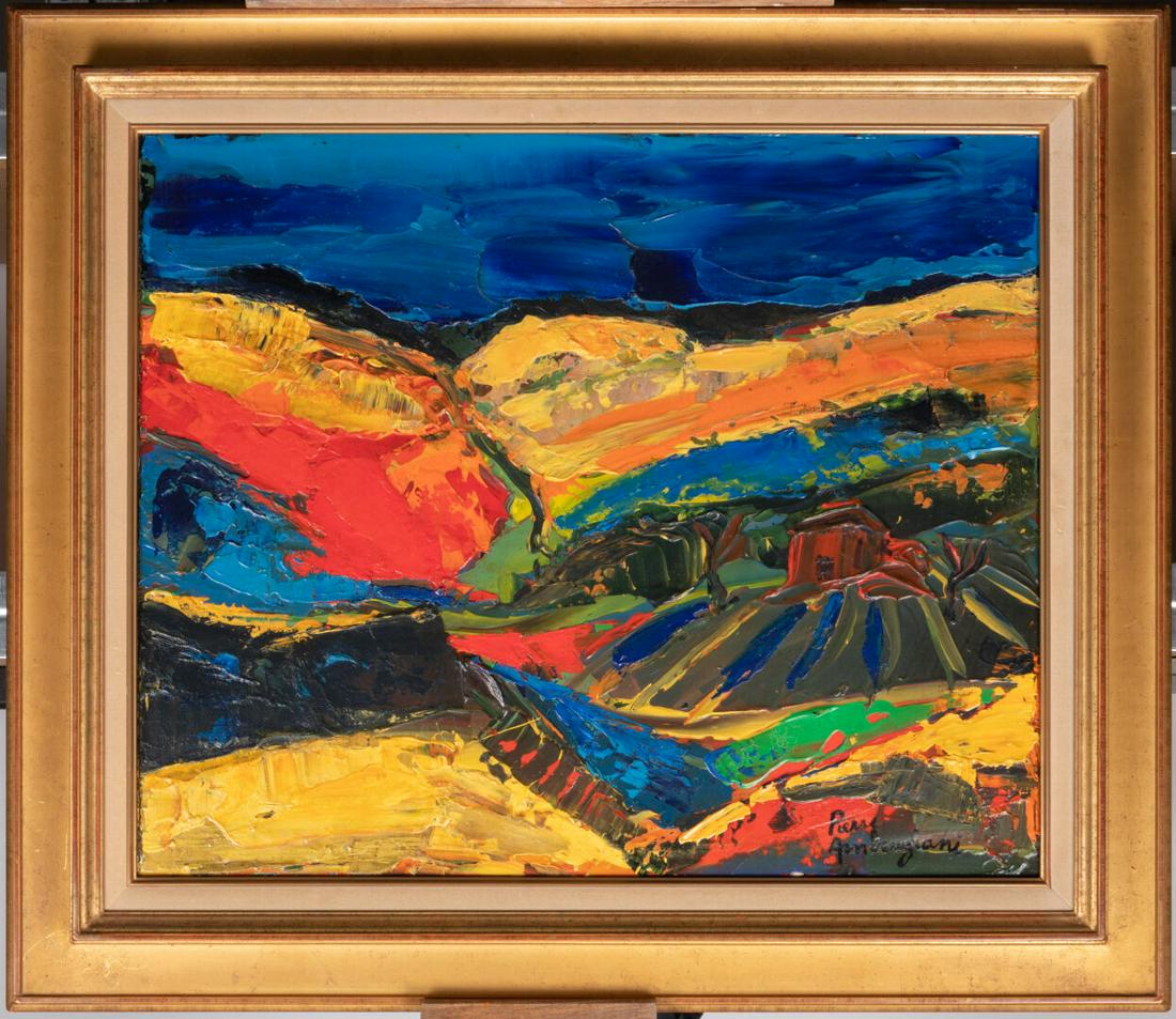 Pierre AMBROGIANI (1907-1985): Paysage de Provence Huile sur toile SignÃ© en bas Ã droite H. 54,5 cm - L. 65 cmPetites craquelures au centre de la toile Toile et chÃ¢ssis d'origine