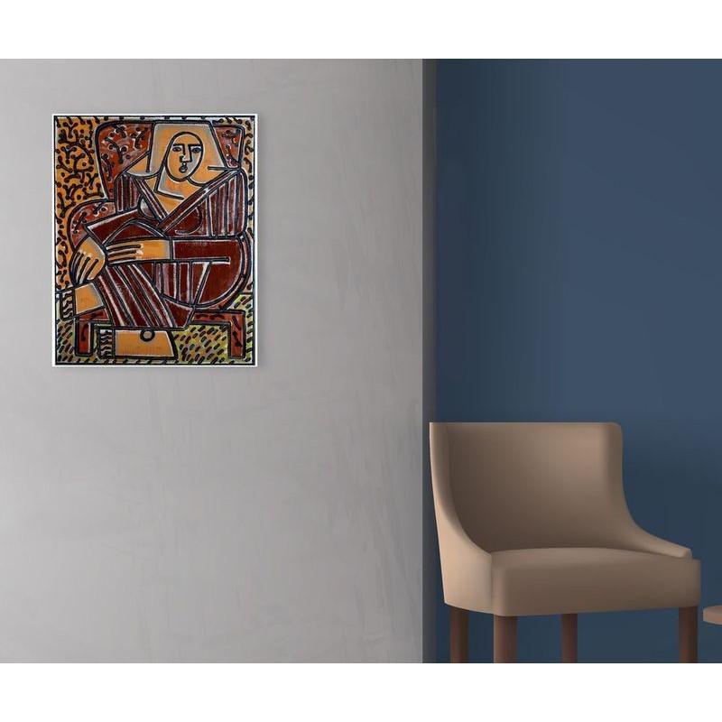 AMERICA MARTIN "Red Chair, Red Robe" painting canvas: AMERICA MARTIN (1980) Ready to be hang on the wall. Canvas on the wooden frame. Medium: printed on canvas panel.Diagonal: 19,7" or 50 cm.Size: 11,8" x 15,7" (in) or 30 x 40 cm. Date: c. 2019. w / C. o