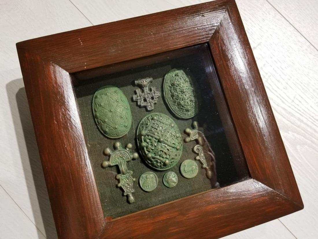 Ancient bronze Fibula, dinarius, Owl Tetradrachm coin, (1 of 14)