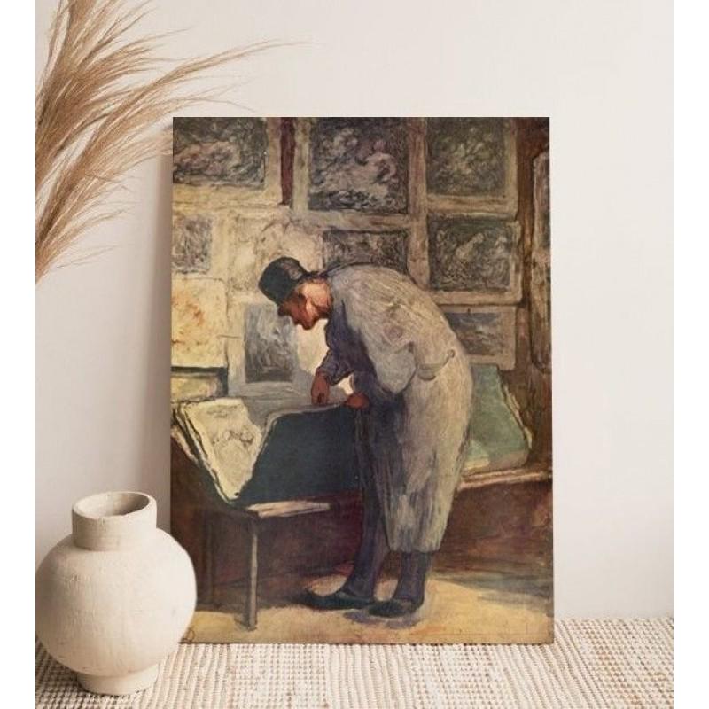 26,8" After HONORE DAUMIER "The Print Collector" painting canvas not oil printed on canvas (1 of 3)