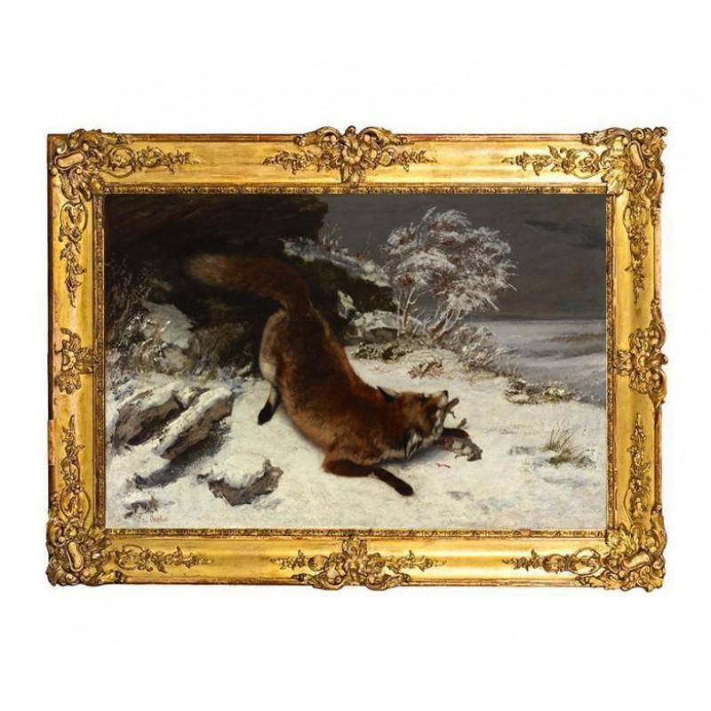 28,4" After GUSTAVE COURBET "Fox In The Snow" painting art printed on canvas (1 of 2)