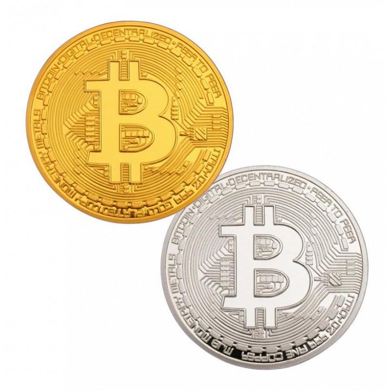 Set of 2 coins bitcoin gold silver plated crypto money (1 of 4)