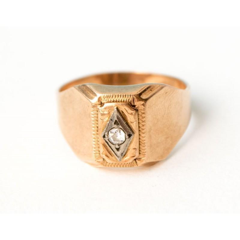 14k Rose Gold Vintage Ring With diamond 583 USSR Soviet (1 of 7)