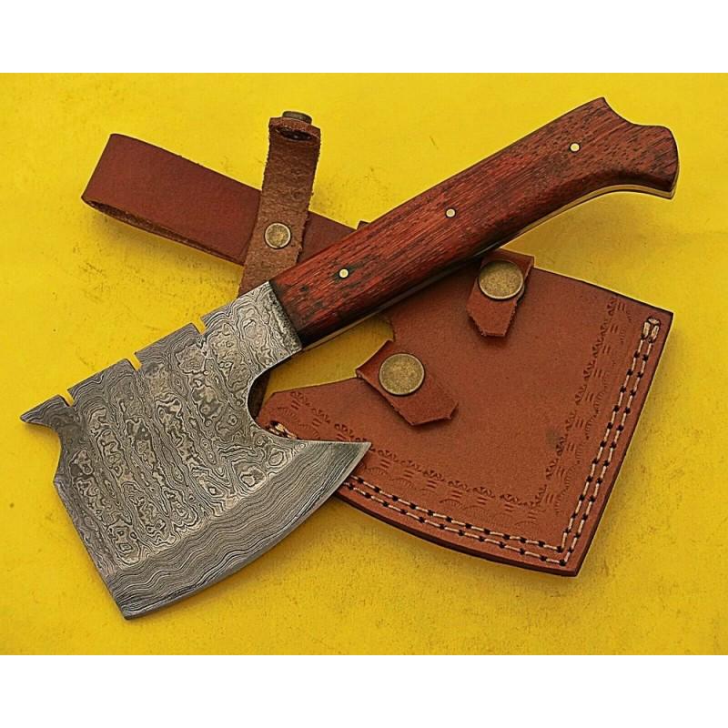 Combat damascus hatchet spike handmade rose wood: Damascus Axe "Sturbridge". The axe is one of the first human-made tools. Simplicity of perfection is the very word used to describe damascus axes. The ax has great impact power, it cuts through armor 