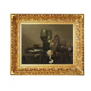 22,4" WILLEM CLAESZ. HEDA "Still Life with Gilt Goblet" painting art printed on canvas: WILLEM CLAESZ. HEDA (1593/94 - 1680/1682) Title of artwork: "Still Life with Gilt Goblet" Ready to hang on the wall. Canvas on the wooden underframe. Outer frame are not included! Year: 1635. Techniqu