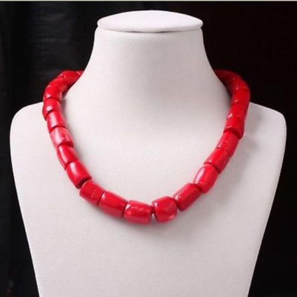 Red Cylinder Coral Gemstone Beads Necklace Women Jewelry (1 of 1)
