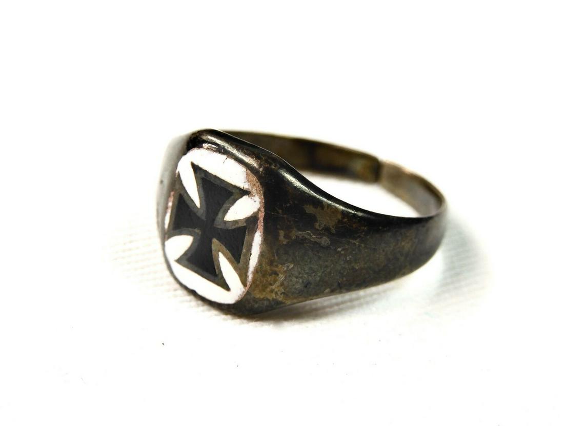 Antique Silver Enamel Iron Cross Ring WW1 German (1 of 6)