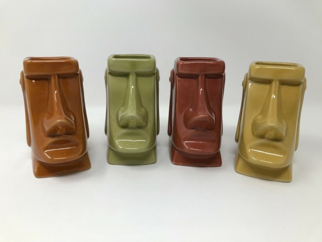 Set 4 Vintage Cocktail Mug Moko Moai Tiki Farm Complete (1 of 5)