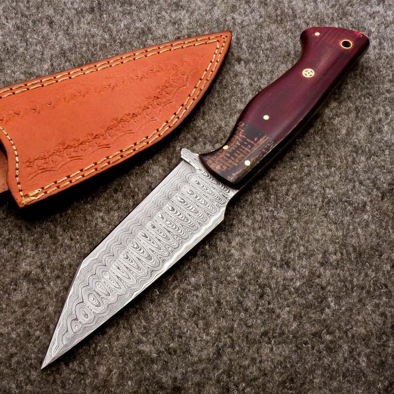 Exclusive pattern camping damascus steel knife micarta (1 of 4)