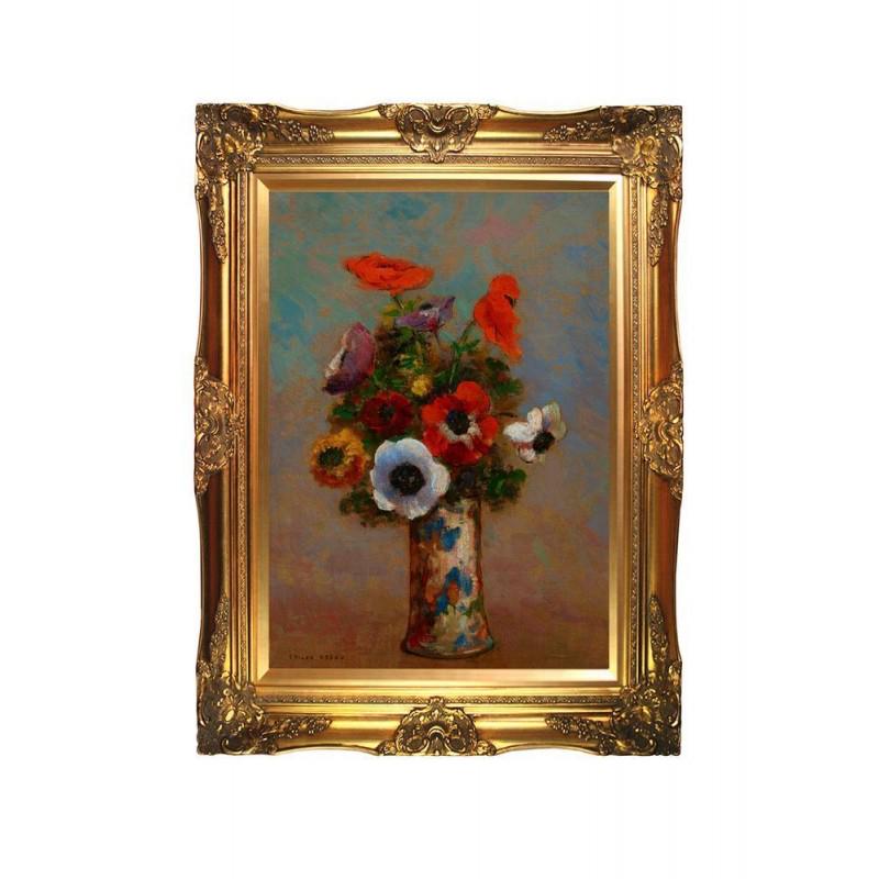 33,9" ODILON REDON "Still Life with Anemones" painting art printed on canvas: ODILON REDON (1840 â€“ 1916) Title of artwork: "Still Life with Anemones" Ready to hang on the wall. Canvas on the wooden underframe. Outer frame are not included! Year: 1900-1910. Technique: pri