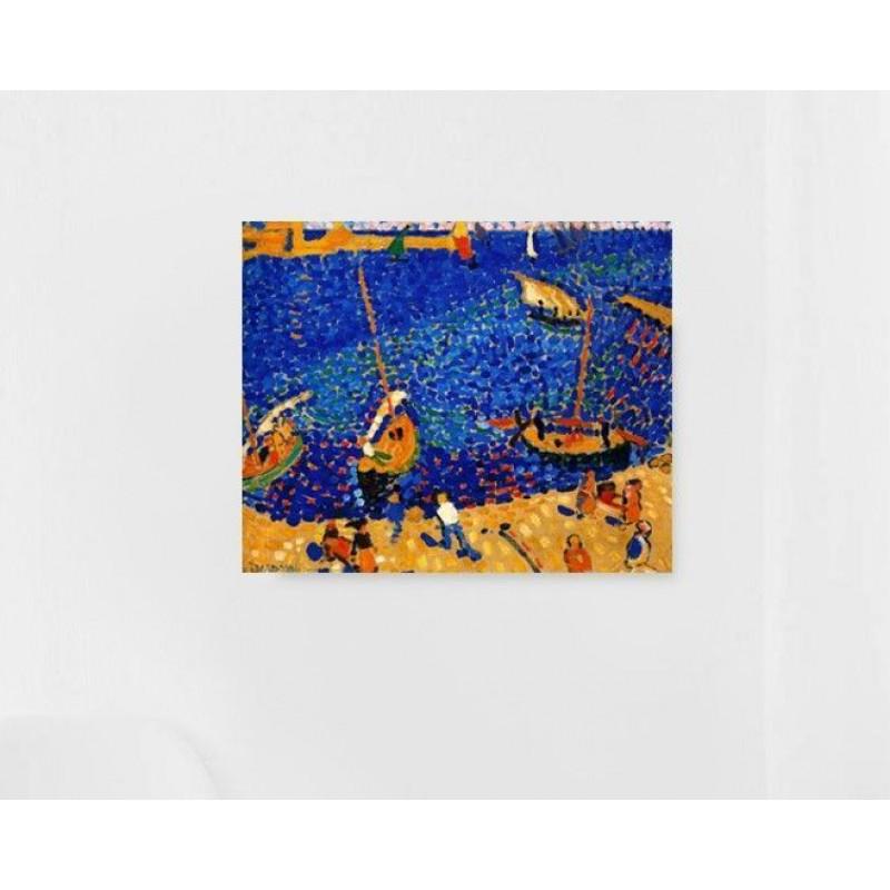 ANDRE DERAIN "Boats at Collioure" painting canvas not oil printed on canvas: ANDRE DERAIN (1880 - 1954) Ready to be hang on the wall. Canvas on the wooden underframe. Medium: printed on canvas panel. Diagonal: 28" or 71,1 cm. Size: 21,7" x 17,7" (in) or 55 x 45 cm. Date: c. 19