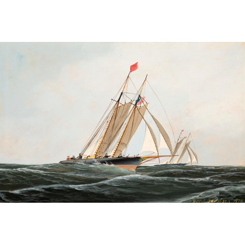 ANTONIO JACOBSEN "The yacht race" printed on canvas: ANTONIO JACOBSEN (1850-1921) THE YACHT RACEReady to be hang on the wall. Canvas on the wooden frame !Medium: printed on canvas panel. Size: 11,8 x 17,7 (inch) or 30 x 45 cm. Date: 1850-1921Please note
