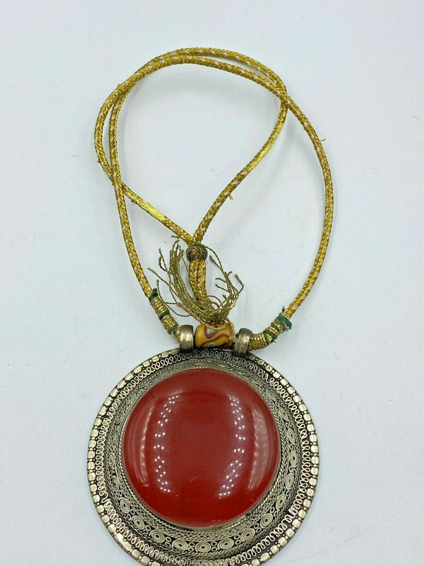 Original Afghan Necklace Pendant Silver Agate Retro (1 of 6)