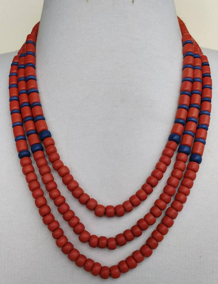 Ukrainian Ethnic Coral Blue Handmade Ceramic Necklace (1 of 1)