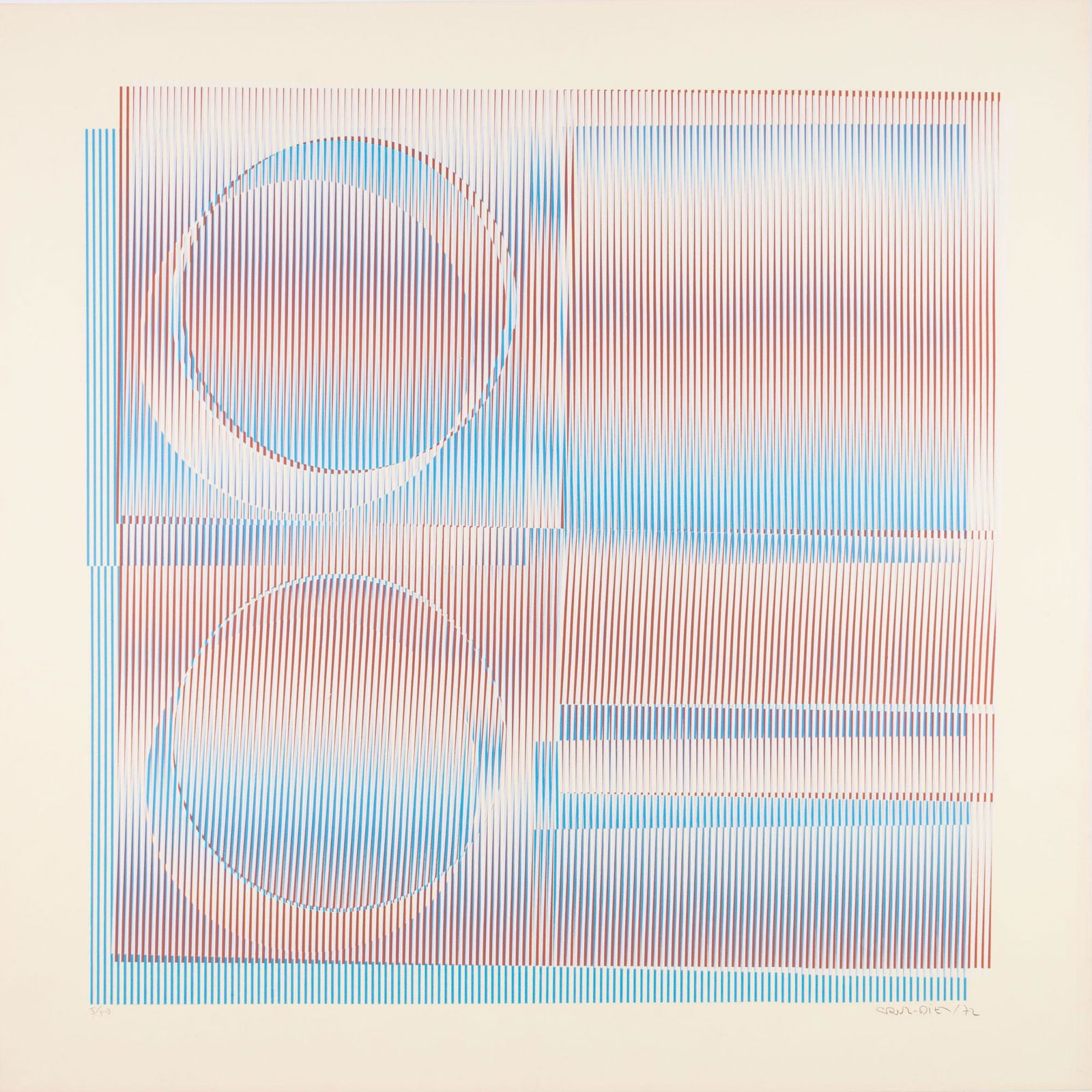 Cruz-Diez, Carlos (1923 Caracas - Paris 2019): Physichromie, 1972 Serigraph on heavy cardboard. Signed and dated (19)72 in pencil lower right and numbered lower left, copy 5/50. Image size 52x 52 cm, sheet size 62x 62,5 cm. Note: Cruz-Diez is cons