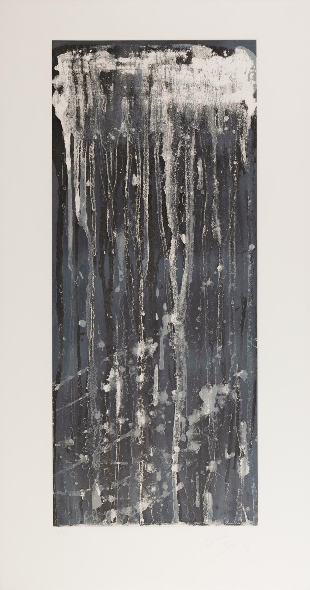 Pat Steir (1938 Newark - lebt in New York): Waterfall. 1992. Aquatintaradierung auf Velin. Unterhalb der Darstellung mit Bleistift signiert, datiert und nummeriert: Pat Steir, '92, 15/45. Blattmass: 70 x 37,5 cm. Unter Glas gerahmt. Rahmenmass: