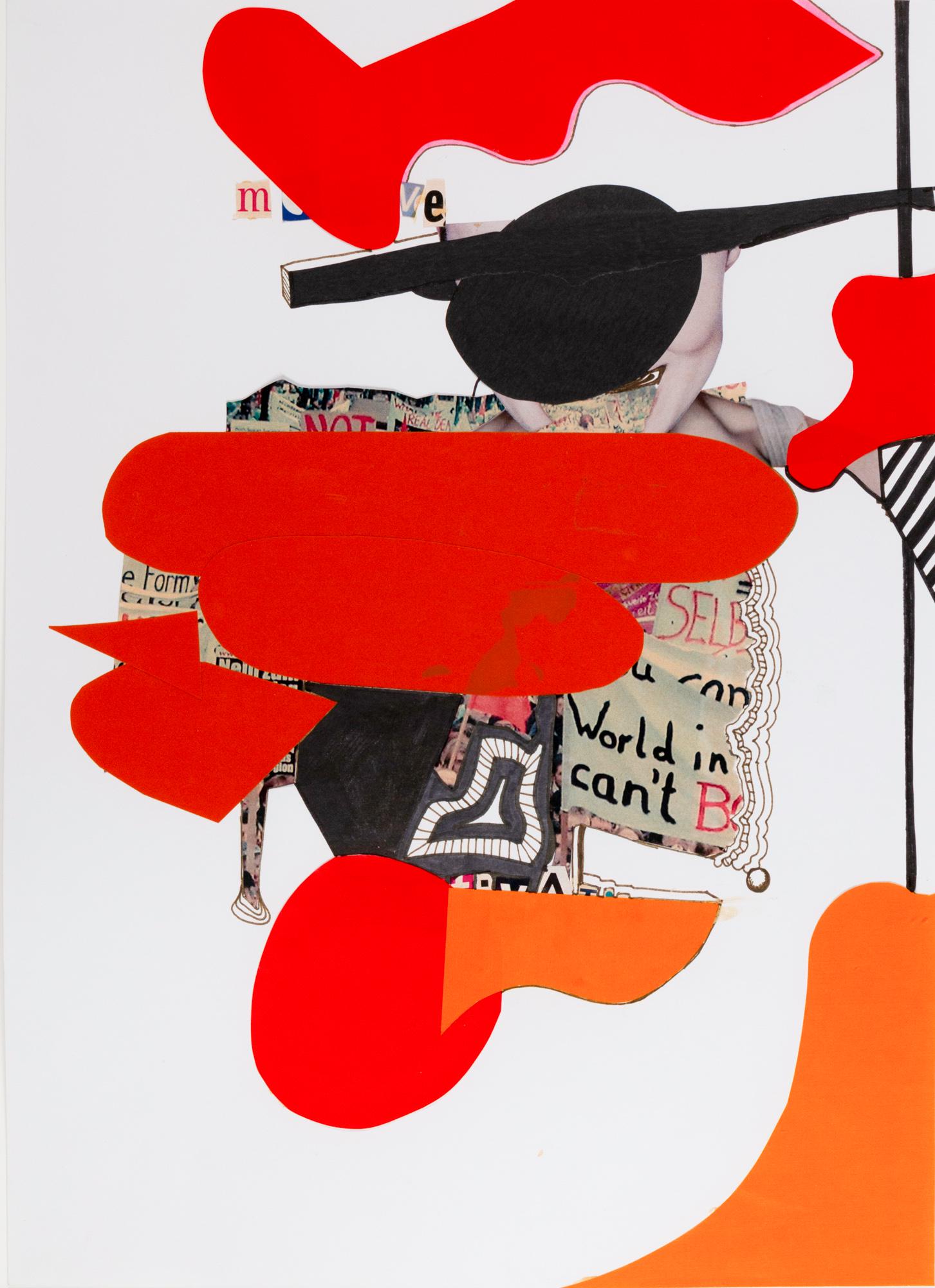 Tobias Rehberger (1966 Esslingen - lebt in Frankfurt a.M.): no. no. no! (neun gute Gruende gegen G. Bush). 2006. Collage und Filzstift auf Papier. 44 x 32 cm. Im Objektrahmen freigestellt und unter Glas gerahmt: 48,7 x 36,6 cm. Verso ein Etikett der Galerie ne