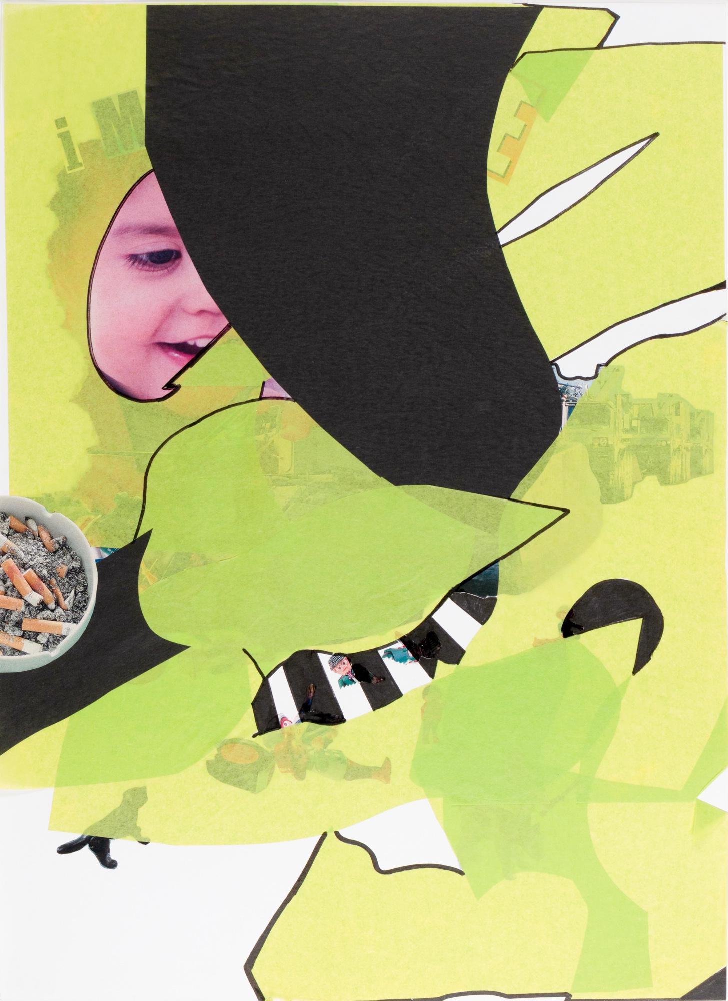 Tobias Rehberger (1966 Esslingen - lebt in Frankfurt a.M.): no. no. no! IV. 2006. Collage und Filzstift auf Papier. 44 x 32 cm. Im Objektrahmen freigestellt und unter Glas gerahmt: 48,7 x 36,6 cm. Verso ein Etikett der Galerie neugerriemschneider, Berlin. Prov