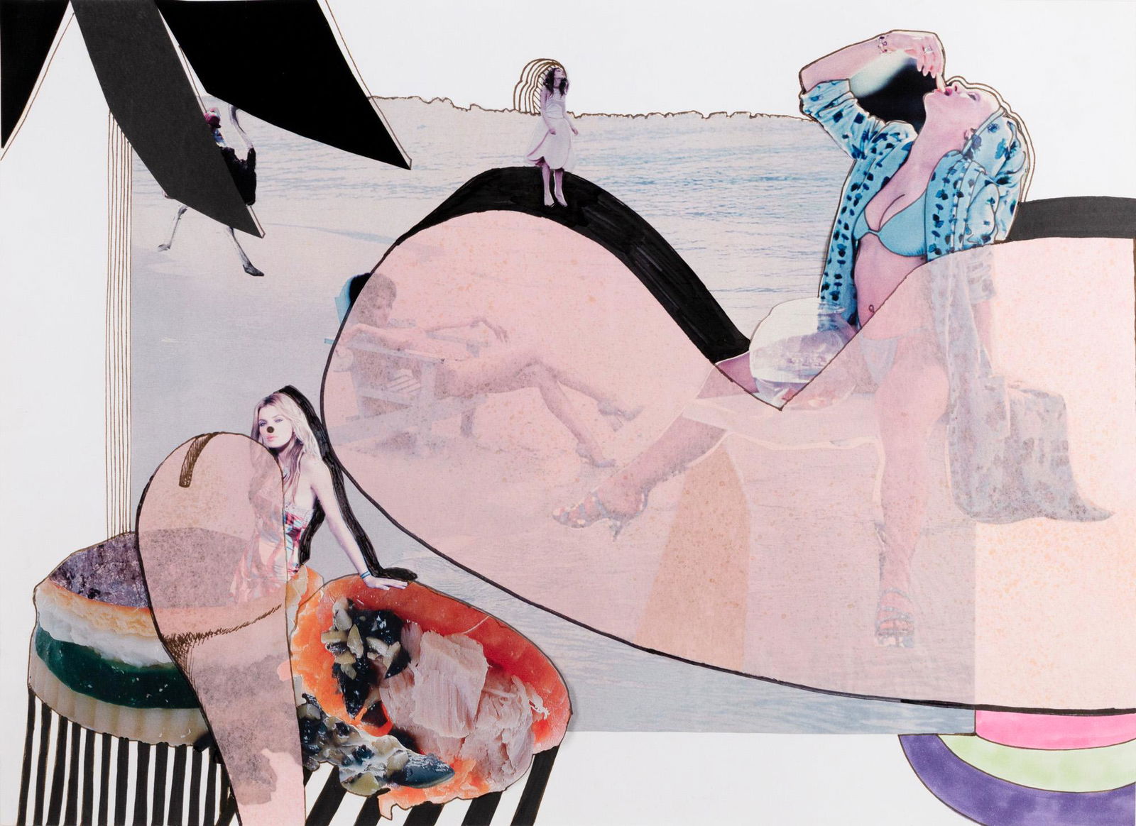 Tobias Rehberger (1966 Esslingen - lebt in Frankfurt a.M.): no. no. no! VI. 2006. Collage, Farbstift und Filzstift auf Papier. 32 x 44 cm. Im Objektrahmen freigestellt und unter Glas gerahmt: 36,7 x 48,7 cm. Verso ein Etikett der Galerie neugerriemschneider, B