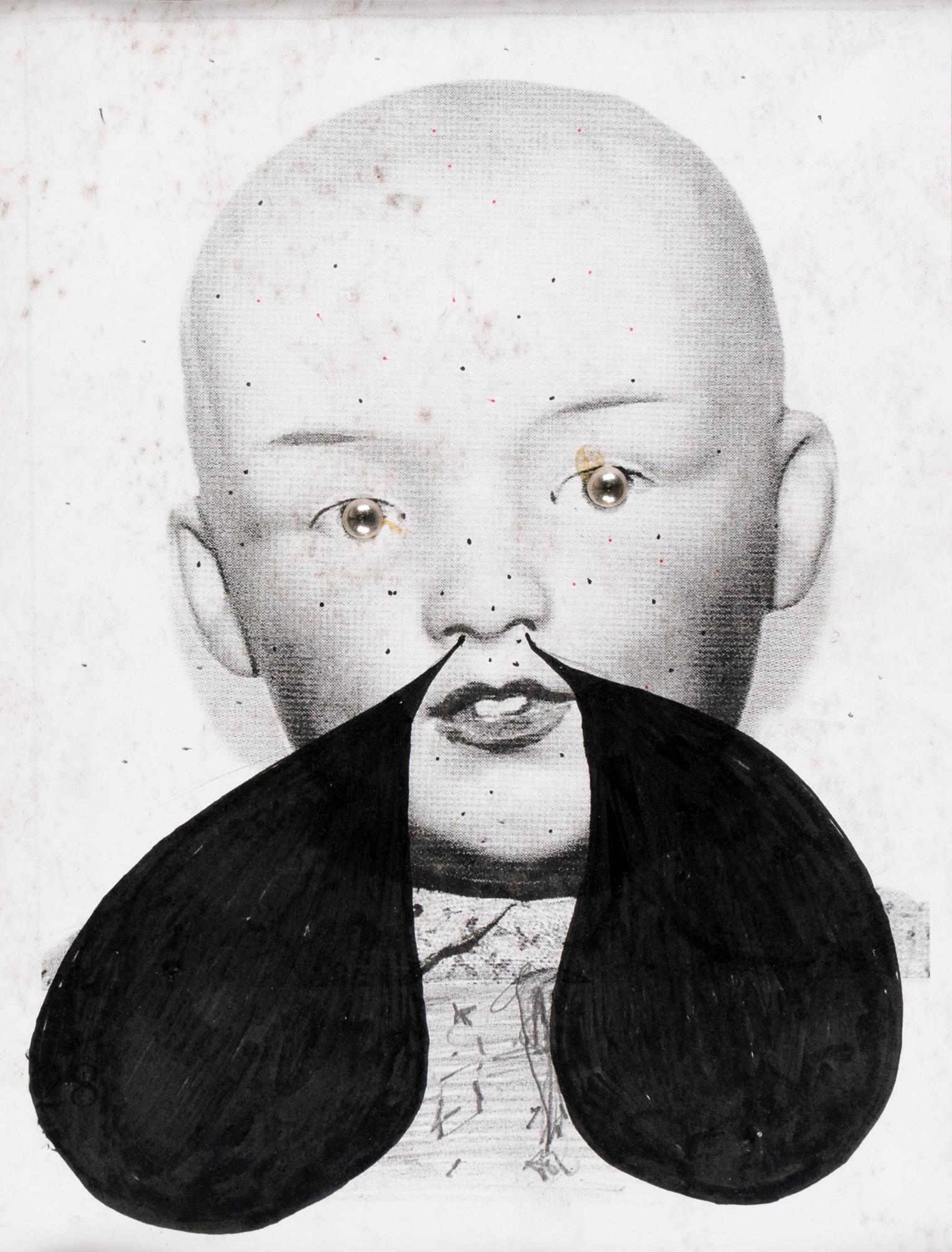 Thomas Zipp (1966 Heppenheim - lebt in Berlin): PPT #13. 2009. Mixed Media auf Papier. Verso auf dem Rahmen mit Filzstift signiert, betitelt und datiert: Thomas Zipp, PPT #13, 09. 27,4 x 21 cm. Im Kuenstlerobjektrahmen freigestellt und unter Glas g