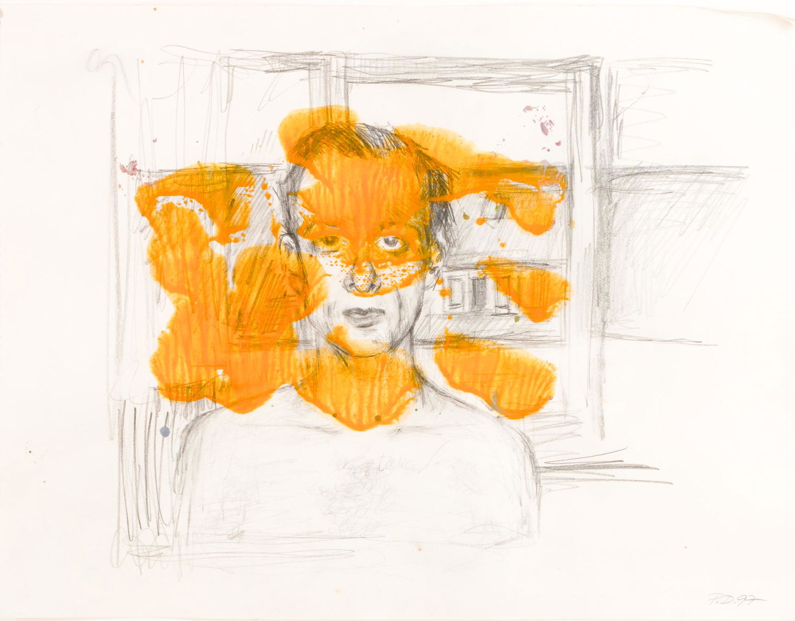 Pia Dehne (1964 Duesseldorf - lebt in New York): Portrait Blinky Palermo. 1997. Aquarell und Bleistift auf Papier. Rechts unten mit Bleistift monogrammiert und datiert: P.D., 97. 30 x 39,7 cm. Im Landwehr-Objekt-Rahmen freigestellt und unter Glas ge
