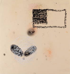 Thomas Helbig (1967 Rosenheim - lebt in Berlin): Awake. 2011. Wachsmalstift und Farbstift auf chamoisfarbenem Papier. Am unteren Blattrand mit Bleistift signiert, sowie verso erneut signiert, betitelt und datiert: Helbig, Awake, 2011. 44 x 42 cm. Pr