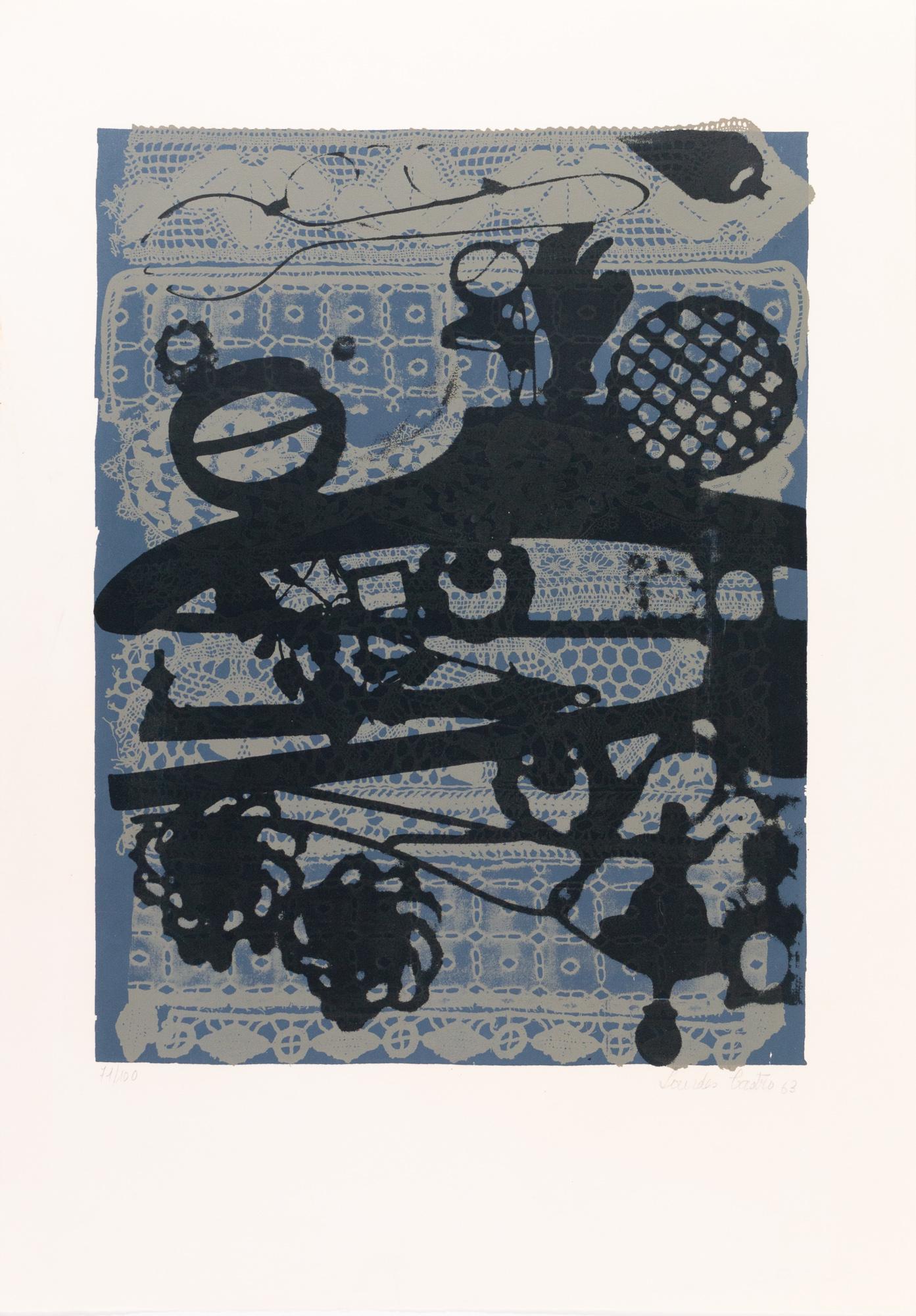 Lourdes Castro (1930 Funchal 2022)*: Sombras Projetadas de Rendas e Objectos. 1963. Farbserigrafie auf Arches Velin. Unterhalb der Darstellung mit Bleistift signiert, datiert und nummeriert: Lourdes Castro, 63, 71/100. Blattmass: 59,6 x