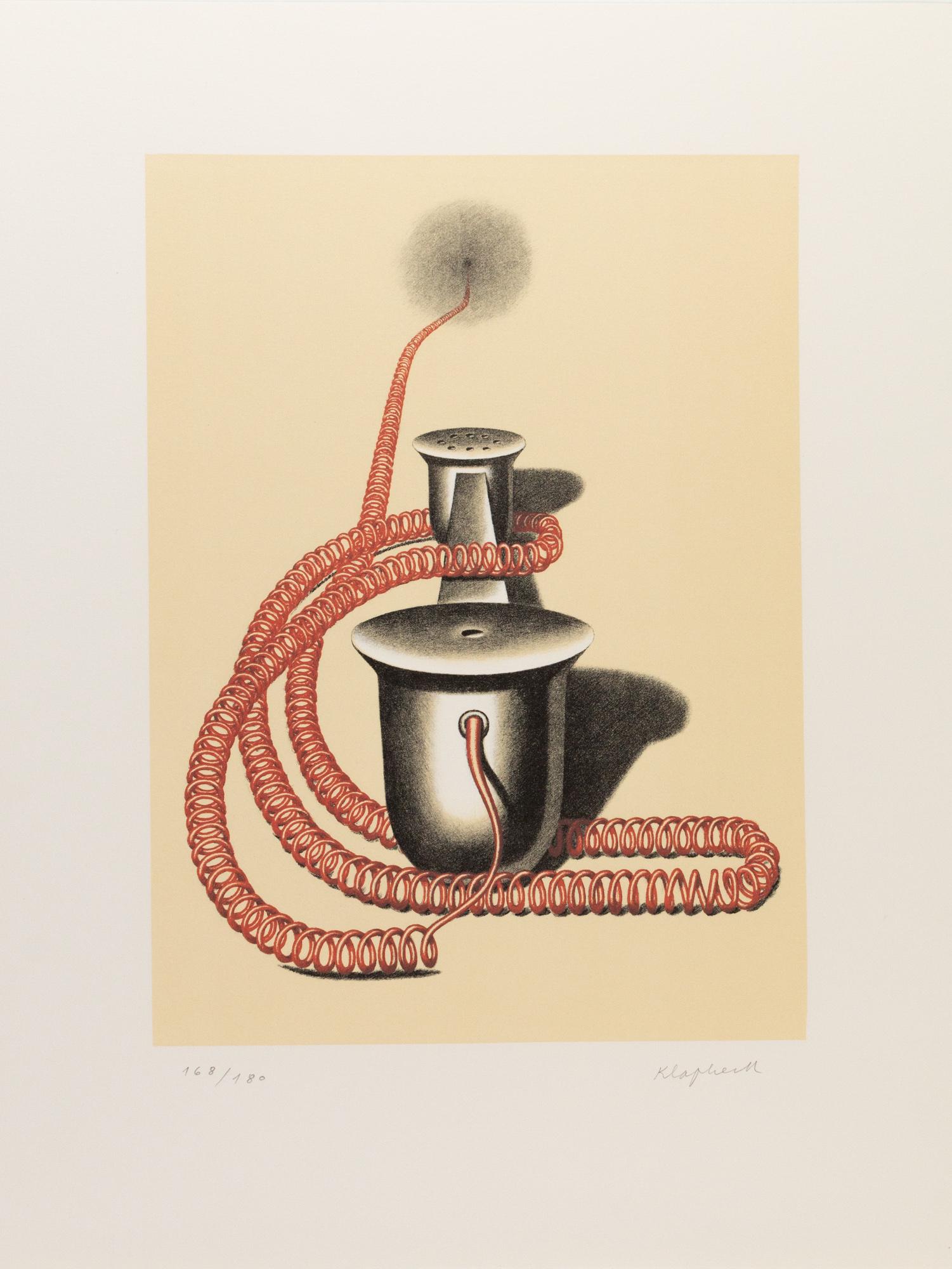 Konrad Klapheck (1935 Duesseldorf - lebt in Duesseldorf): Der Auserwaehlte. 1981. Farblithografie auf Velin. Unterhalb der Darstellung mit Bleistift signiert und nummeriert: Klapheck, 168/180. Blattmass: 54,3 x 41,3 cm. Provenienz: Privatsammlung, Baden-Wuer