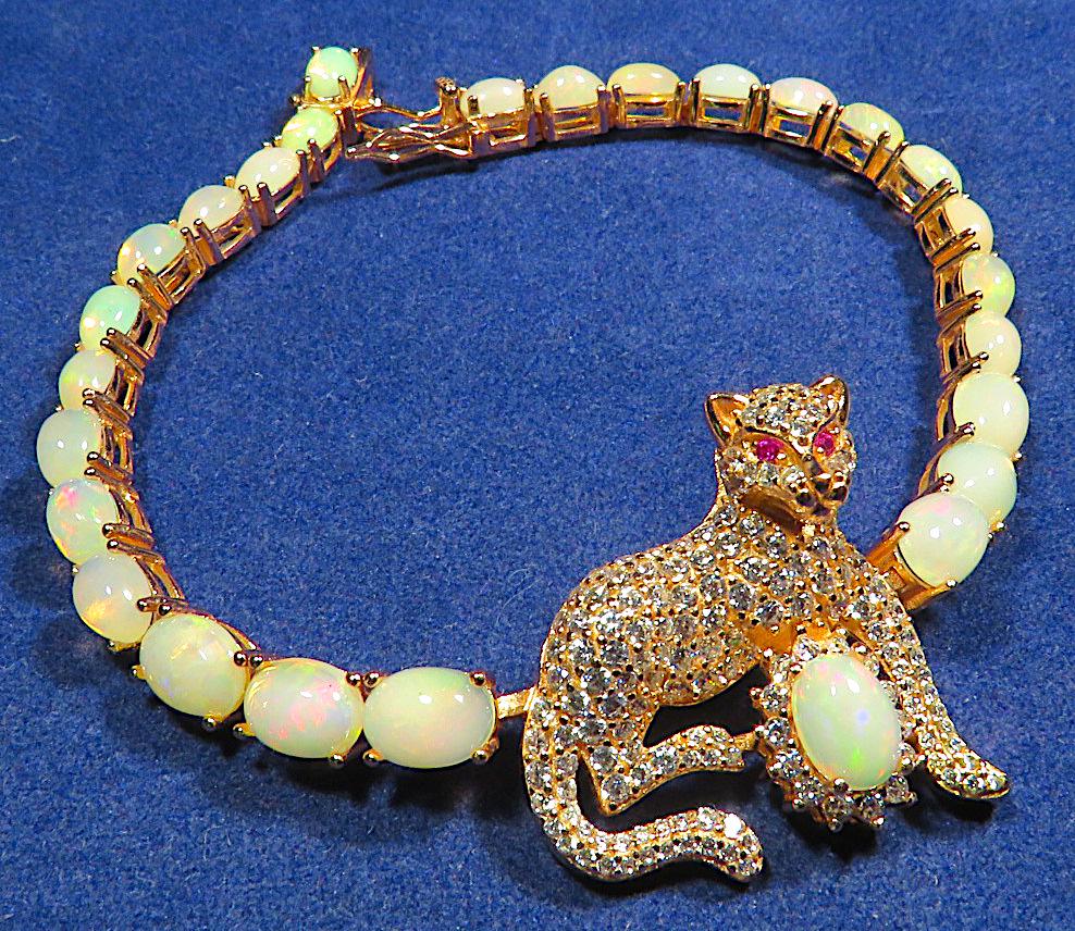 Opal Cat Design Rose Gold & Sterling Bracelet (1 of 4)