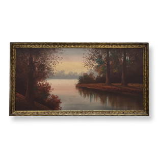 William Morris Hunt (1824 - 1879) American: William Morris Hunt (1824 - 1879) Oil on Panel , signed , measures 11.5 x 23.5 inches ( with frame 13.5 x 25.5 )