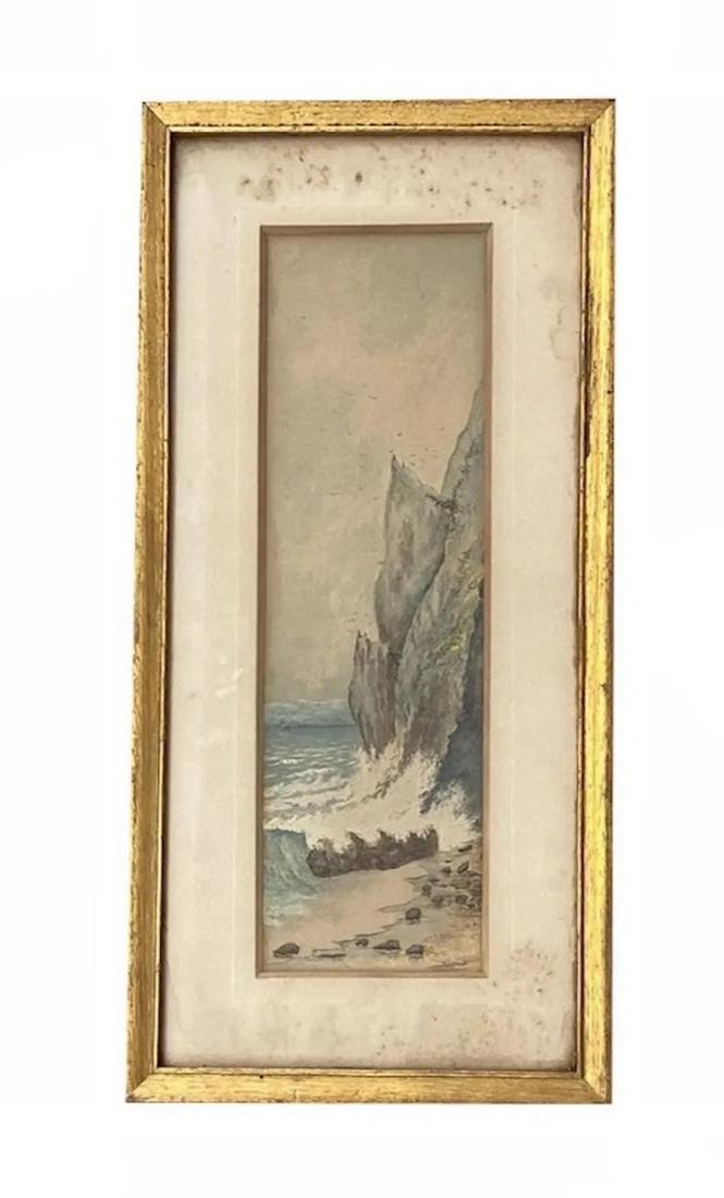 William Trost Richards (1833 - 1905) American: William Trost Richards (1833 - 1905) Watercolor on board , Signed , measures 15 1/2 x 4 1/2 inches