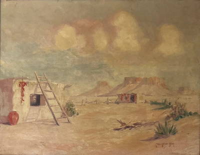 Carl Oscar Borg (1879 - 1947) American: Carl Oscar Borg (1879 - 1947) Oil on canvas, signed lower right, measures 13.5 x 17 and 20 x 24 inches w/ frame. Known for Southwest Indian portraits in various mediums including oil, watercolor, etch