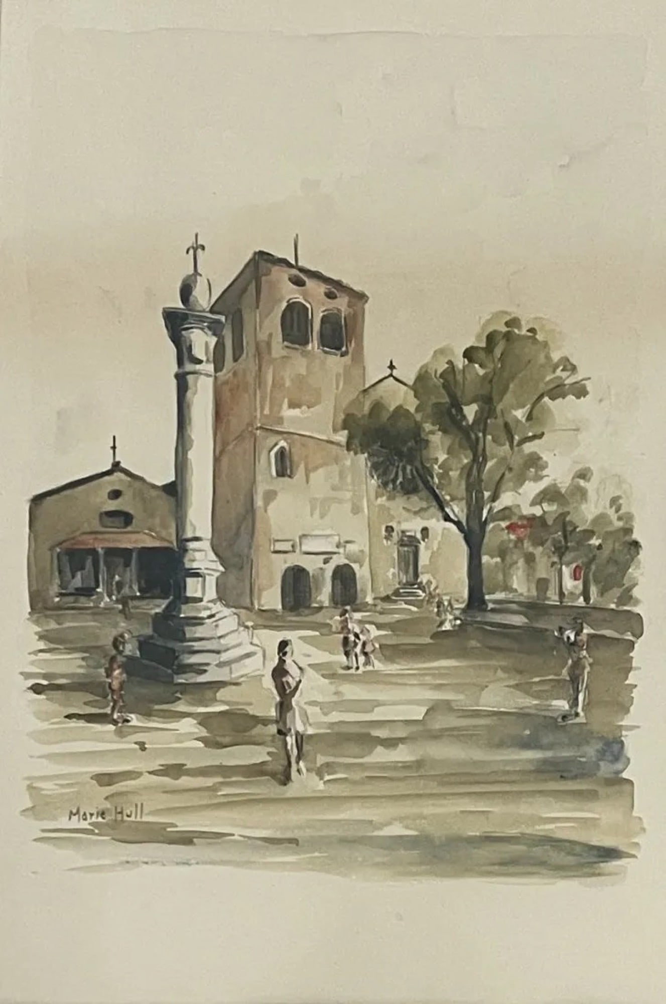 Marie Atkinson Hull (1890-1980) American: Marie Atkinson Hull (1890-1980)signed lower left, watercolor on paper behind glass, measures 15 x 10 and 22 x 16 inches with frame.